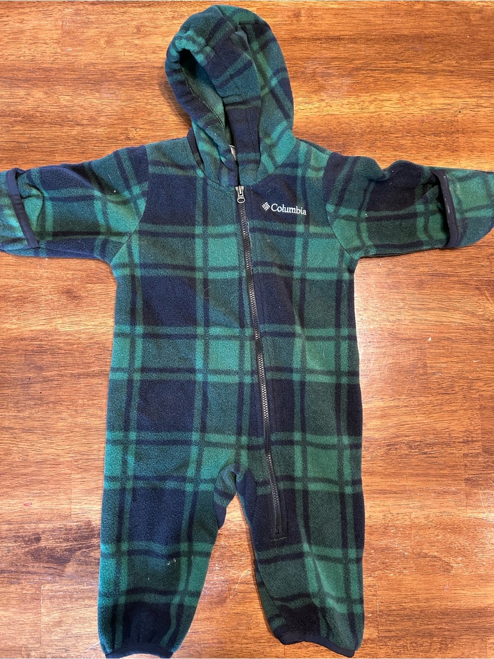 Columbia Kids Green Plaid Fleece One-Piece bunting suit